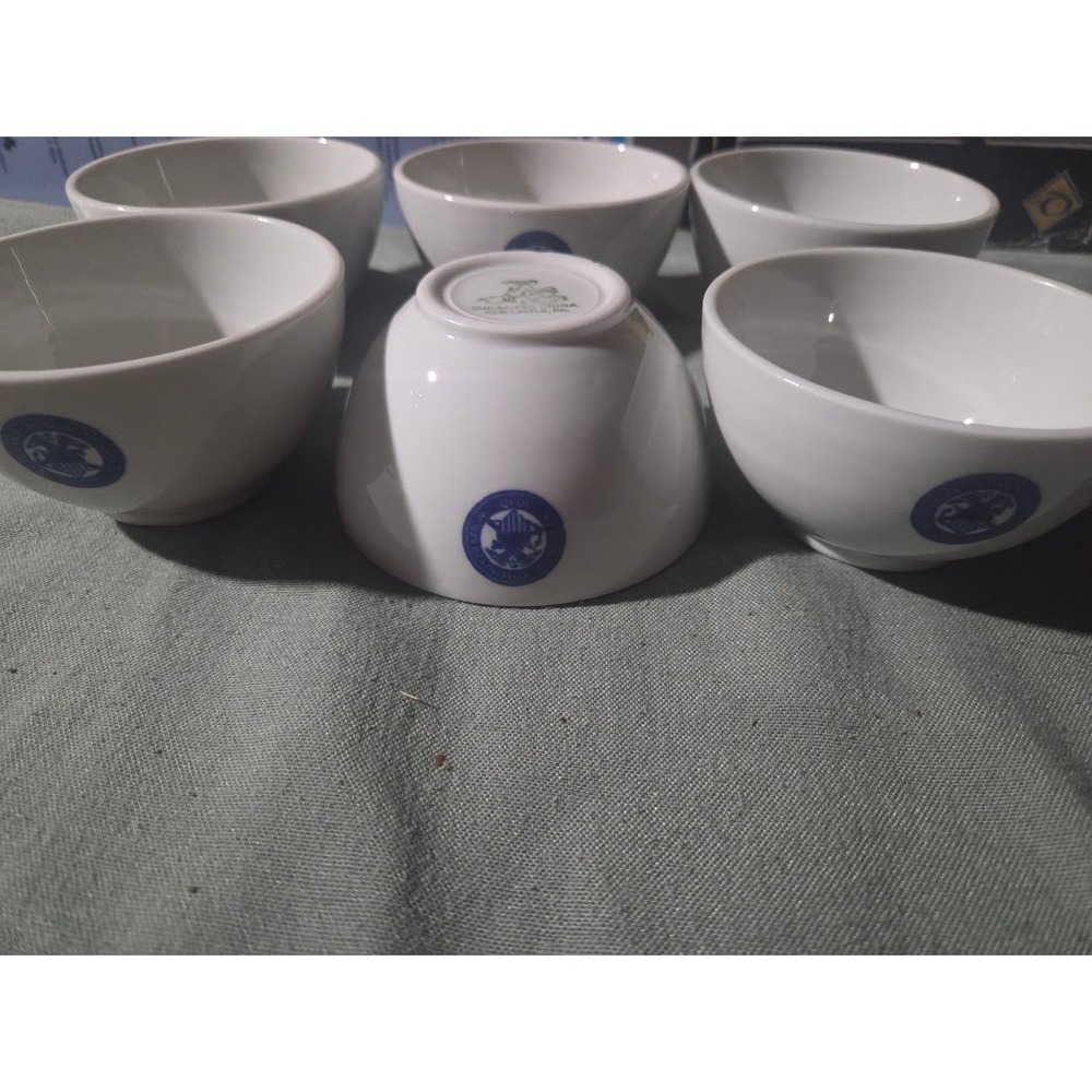 1930s Shenango China Veterans Administration Small Bowls Set of 6 White Blue